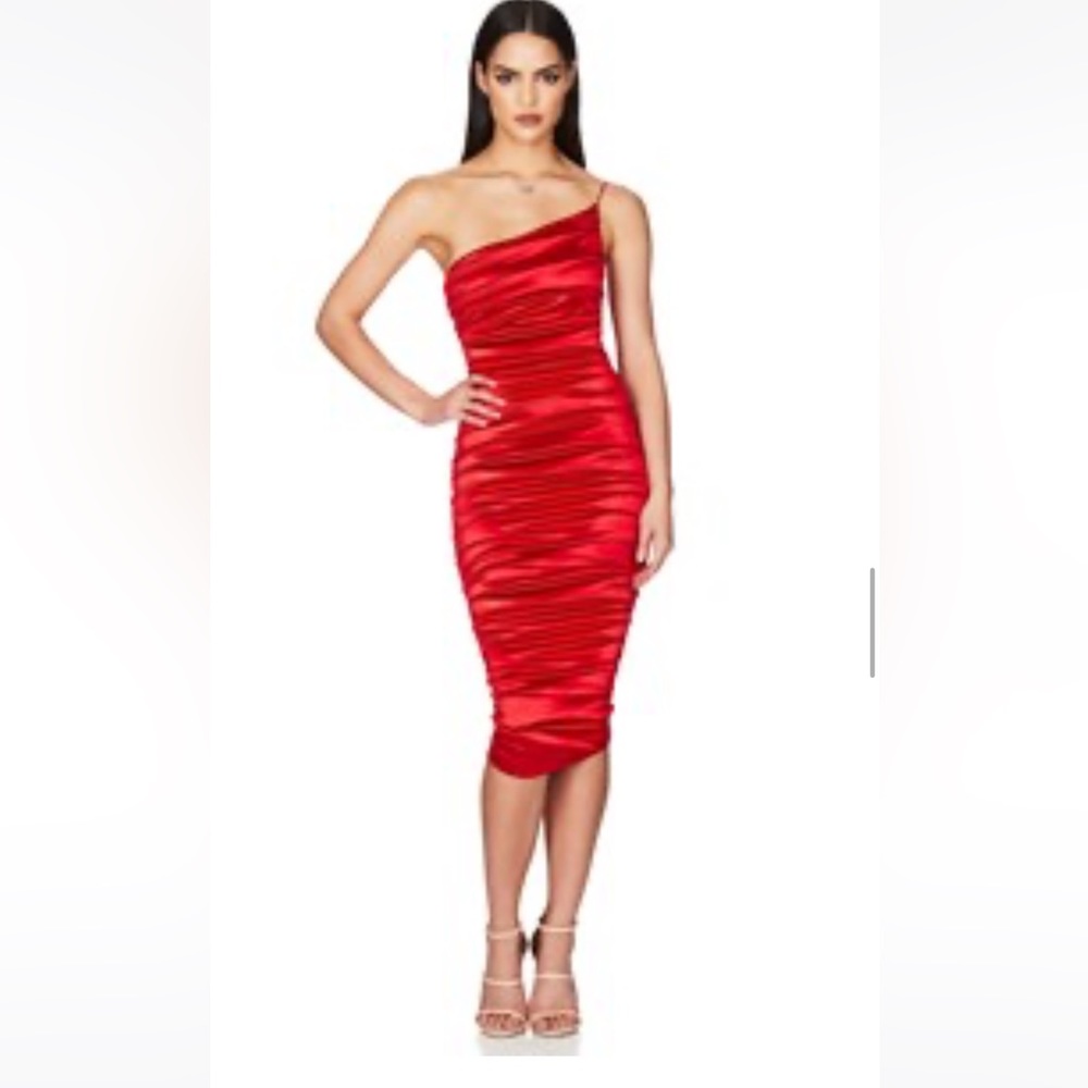 Nookie Cupid Midi Red Satin Dress - Size L
